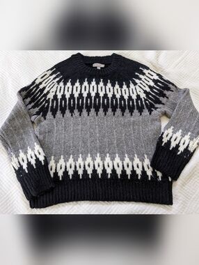J.Crew Womens Black Grey Fair Isle Wool Alpaca Blend Crewneck Sweater XSmall